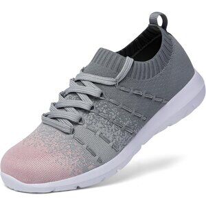Women's Grey Running Breathable Knitting flexible Mesh Sports Shoes Sneakers
